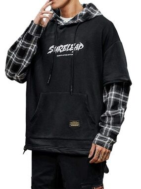 GURUNVANI Men’s Surelead black and white plaid hoodie